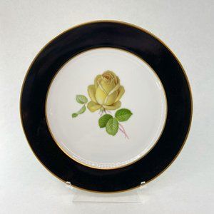 RARE Vintage 1930's Thomas Germany Yellow Rose with Wide Black & Gold Rim Plate